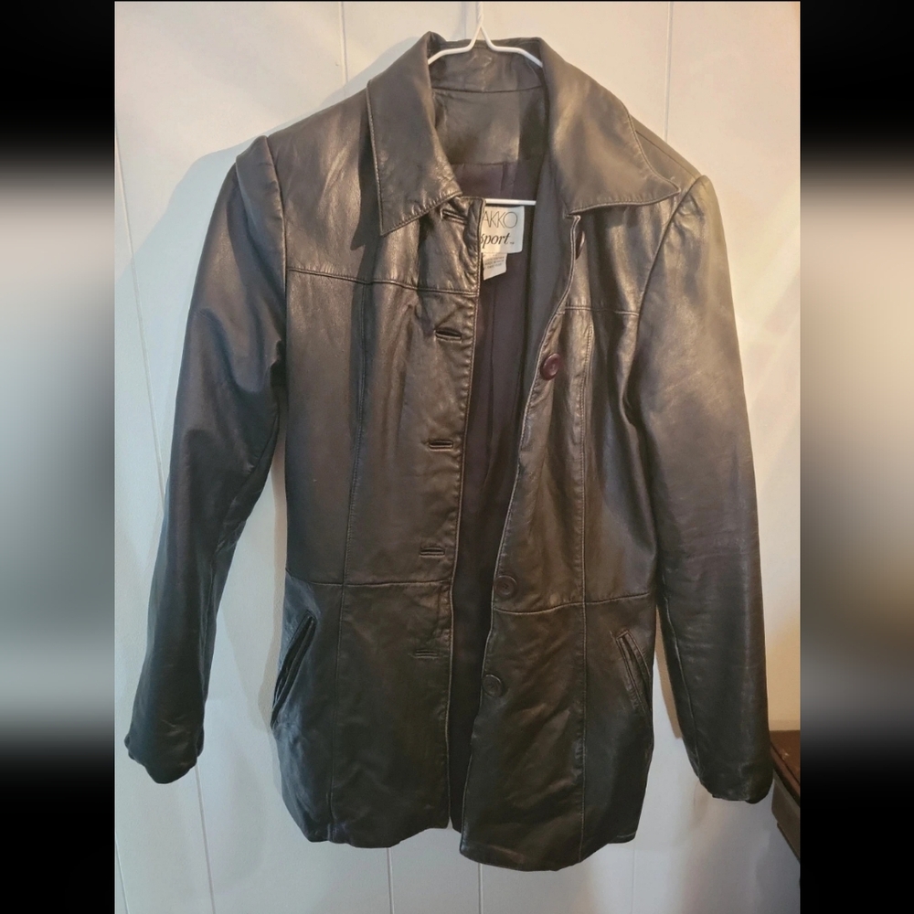 Vakko Black Leather Trench Coat